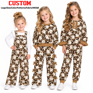 Combinaisons personnalisées pour tout-petits, imprimé léopard, pour filles, douces, vente en gros, vêtements de jour de match pour sœurs, prix d'usine boutique - Product Image 1