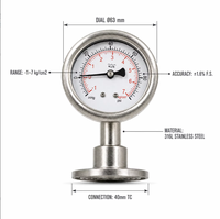 Manomètre sanitaire en acier inoxydable 316L Bayou-lok BJ/BZ 63 mm Tri Clamp -1 à 7 Kg/cm² Connexion TC 40 mm Haute précision