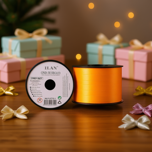 ริบบิ้นของขวัญอิลัน 5 มม. x 100 หลา สีส้ม ผ้าซาติน สีพื้น สำหรับห่อของขวัญ - Product Image 2