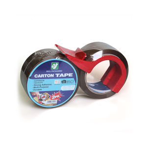 Cinta de Protección para Sellado de Cajas de Cartón BULL BPT-020, Impresa Personalizada, Impermeable, Transparente, Material BOPP Marrón, Adhesivo a Presión - Product Image 1