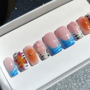 Verano Shell mariposa hecho a mano acrílico prensa uñas lujo almendra ataúd ojo de gato Stiletto estilo francés cubierta completa pegamento dedo - Product Image 1