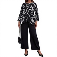 Ensemble deux pièces transfrontalier pour la nouvelle mode estivale européenne et américaine, pantalon large imprimé taille plus
