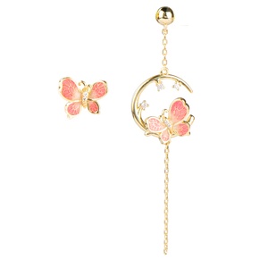 CL mode boucle d'oreille femmes rose papillon motif 925 argent plaqué or 18 carats boucle d'oreille pour la fête - Product Image 1