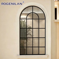 Ventana Panorámica Arqueada de Vidrio Fijo con Rejilla de Aluminio Impermeable Francesa Rogenilan, Doble Acristalamiento Low-E