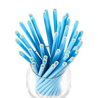 Pailles en papier jetables bleues unies non emballées, lot de 100, pour cocktails, boissons, cake pops et fournitures de fête