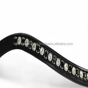 Cristales redondos de cristal blanco y negro de marca personalizada diamante con incrustaciones de canal vacío banda de ceja de caballo de cuero acolchado - Product Image 1