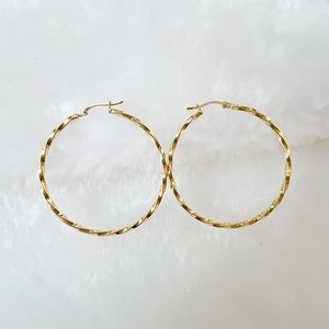 Xinfly 18K Gold Twisted Thin Earrings Au750 Genuine Gold Women's High-end <b>Light</b> Luxury Large Earrings - Product Image 5