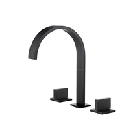 Keran Wastafel Hitam Kuningan Model Air Terjun, Terpasang di Dek, Dua Tuas, Air Panas Dingin, Mixer Bak Mandi