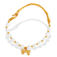 Brazalete Hipoalergénico con Lazo e Imitación de Perlas, Brazalete de Acero de Titanio a la Moda para Reuniones de Amigas
