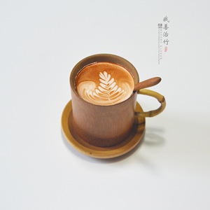 Bamboo Tea <b>Cup</b> With <b>Saucer</b> And Spoon Set Cylinder Shape Solid Color From Chongqing For Tea Drinking - Product Image 3