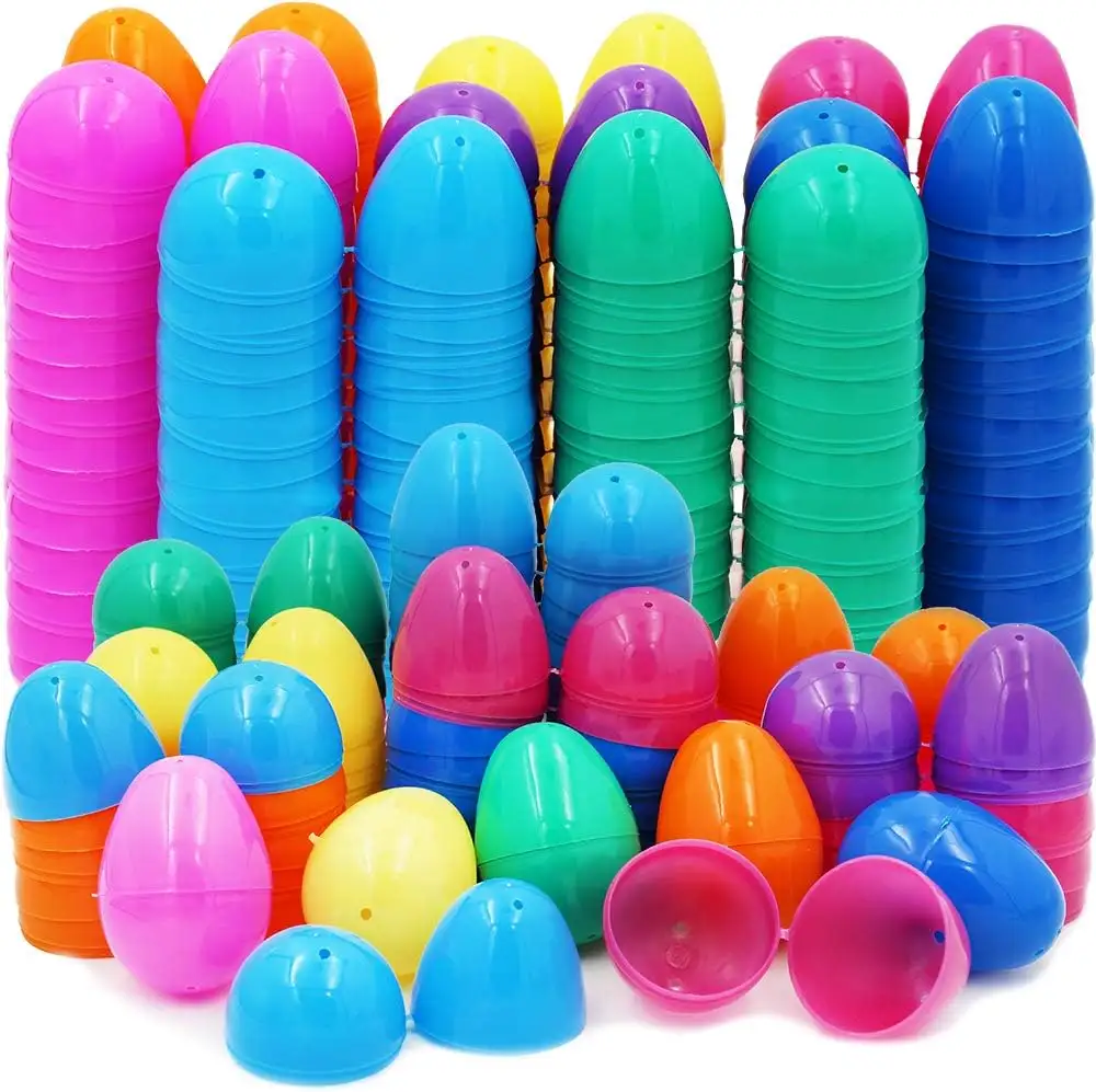 Пасхальные 2024 игрушки, подарки, красочные гигантские большие 6x4,5 см, гладкие пустые пластиковые пасхальные яйца