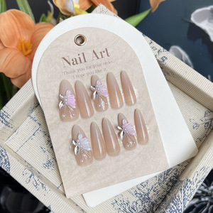 เคล็ดลับเล็บปลอมแบบไล่ระดับสีรูปผีเสื้อทำด้วยมือสไตล์หวานสำหรับฤดูร้อน2024ถอดออกได้ - Product Image 6