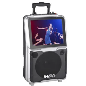 Portable mini karaoke speaker supply 10 inch super bass mobile trolley speaker with screen 15 inch LCD for outdoor use