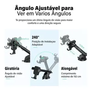 Support de téléphone de voiture réglable Ugreen 60990 noir avec base à ventouse pour iPhone et appareils Galaxy jusqu'à 7 pouces - Product Image 3