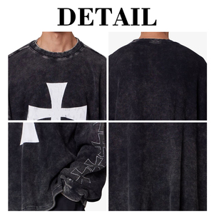 KingSen Wholesale High Quality <b>Men's</b> Autumn Thermal Crew Neck Fleece Sweatshirt Breathable Printed Acid Washed Loose Street Wear - Product Image 6