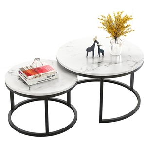 Tables basses avec structure en métal doré, ensemble de meubles de salon, <span class=keywords><strong>table</strong></span> <span class=keywords><strong>basse</strong></span> ronde moderne de luxe avec <span class=keywords><strong>effet</strong></span> <span class=keywords><strong>marbre</strong></span> - Product Image 1