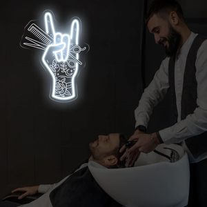 Enseigne néon LED en acrylique « Main tenant des ciseaux et un peigne » pour studio de coiffure et salon de beauté, décoration facile à installer 15.734L X 11.834W - Product Image 6