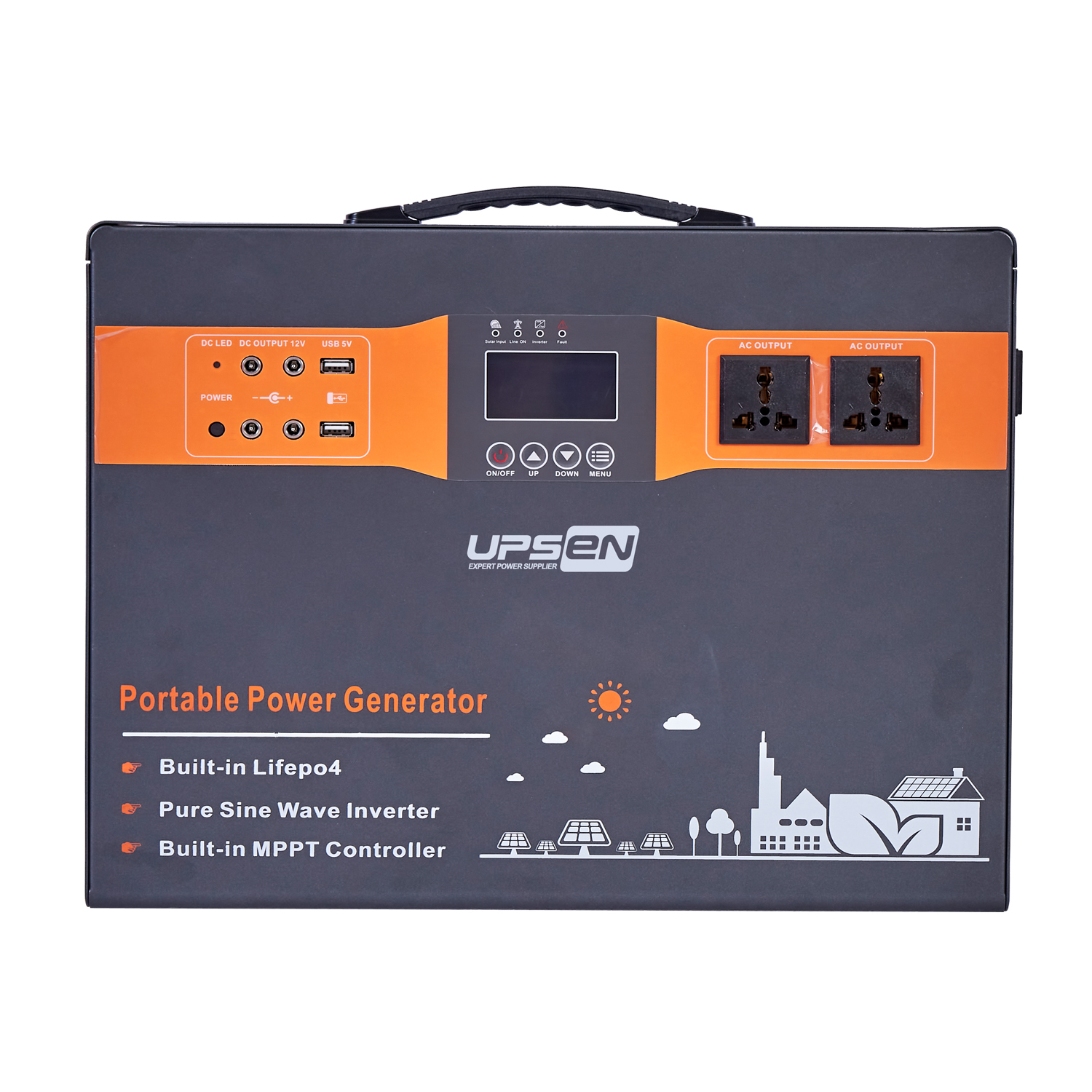 UPSEN Factory 1500W Single Phase Inbuilt MPPT Controller LiFePO4 Battery 220/230/240VAC Generator Portable Power Station