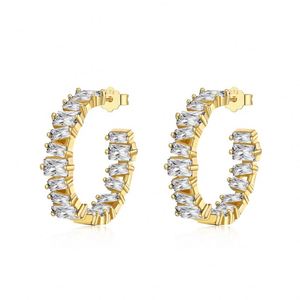 Dylam Luxurious Design 925 Sterling <b>Silver</b> Hypoallergenic Non Tarnish Baguette Eternity 5A Cubic Zirconia Hoop <b>Stud</b> <b>Earrings</b> - Product Image 4