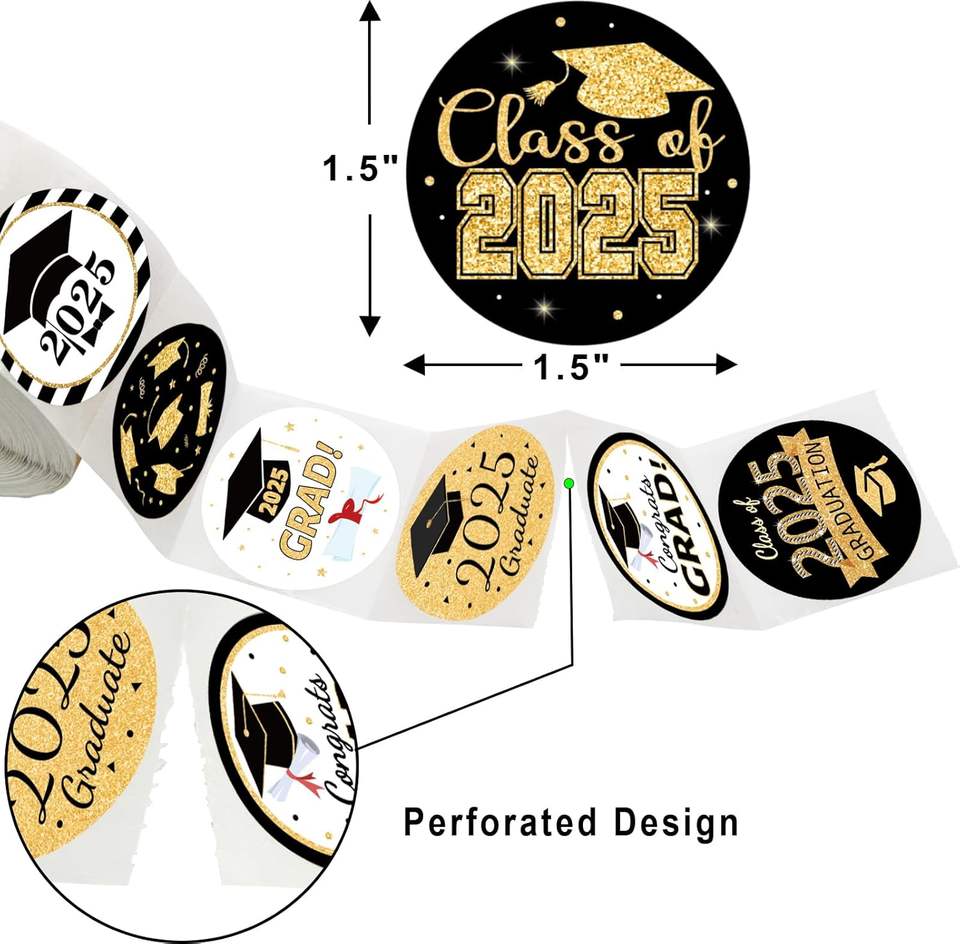 Graduation Stickers Class of 2025 Perforated Roll Sticker Congrats ...