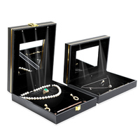 Boîte à bijoux LED logo noir estampage or paquet de collier LED de luxe boîtes à bagues personnalisées boîte à bijoux avec miroir