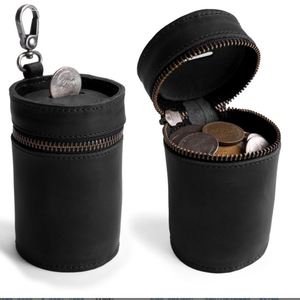 Hucha de Cuero Genuino para Portavasos de Coche, Monederos con Cremallera, Organizadores de Monedas, Bolsas, Hucha Artesanal Tipo Cubo - Product Image 2