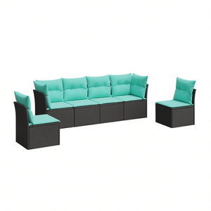 Set di divani da giardino in polyrattan nero da 6 pezzi con cuscini, mobili da esterno - Product Image 1