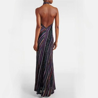 Ensemble Chic Européen et Américain pour Femme : Haut Tricoté à Rayures et Paillettes Color Block, Col en V, Manches Courtes, Style Vacances