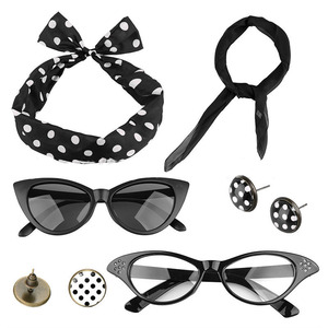 Ensemble d'accessoires de costume des années 50 pour femmes, foulard, bandeau, lunettes, boucles d'oreilles, décorations des années 50 et <span class=keywords><strong>80</strong></span>, bandana, cravate, boucles d'oreilles - Product Image 3