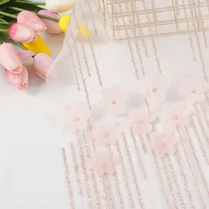 Good quality and price 3mm sequin laser embroidery flower pink baby girl dress underwear swimwear fabric
