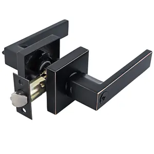 2023 Modern Square Privacy Bathroom Interior Matte Black Zinc Alloy Door Lever Handle Lock Contemporary Door Handle Lock Lock