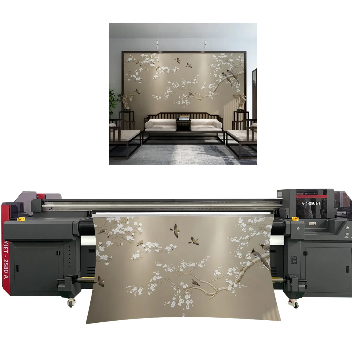 Myjet เครื่องพิมพ์ยูวี3D 2580 2.5เมตร, เครื่องพิมพ์ LED UV ความเร็วสูงรูปแบบขนาดใหญ่ผู้ผลิตในอุตสาหกรรมบรรจุภัณฑ์และการพิมพ์
