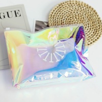Sacs holographiques à fermeture éclair, emballage laser en PVC, sac à bulles à fermeture éclair LOGO imprimé personnalisé, pochette cosmétique pour vêtements