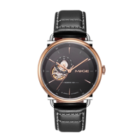 Reloj de Hombre con Correa de Piel de Becerro, Movimiento Mecánico de Esqueleto, Logotipo Personalizado OEM, 50M Resistente al Agua, Automático, Clásico