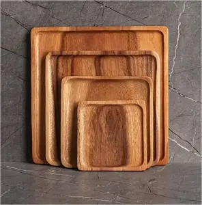 Plateau de service en bois, artisanal, en bois massif, grand, rectangulaire, pour la cuisine, la salle à manger, la table basse, organisateur, style rustique, quotidien - Product Image 3