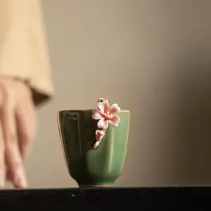 Ceramic Retro Master Cup Single Teacup Handmade Pinch Flower Ceramic Cup Personal Dedicated Kung Fu Tea Set Tea Bowl