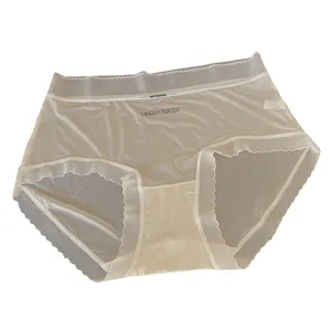 Culotte en soie glacée de 0.01mm d'épaisseur pour femmes, culotte large extensible et enveloppante, slip sexy transparent et respirant, vente en gros