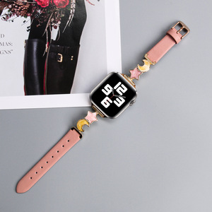 Correa de Reloj de Cuero de Lujo con Dijes de <span class=keywords><strong>Estrella</strong></span> y Luna, Diseño Elegante y Delgado, Compatible con <span class=keywords><strong>Apple</strong></span> <span class=keywords><strong>Watch</strong></span> S11 S10 S8 para Mujer - Product Image 5