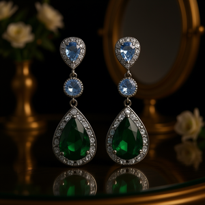 Boucles d'oreilles pendantes E1085 bleu saphir pour femme, avec cristaux et strass, serti clos en forme de goutte d'eau, bijoux de mode pour soirée - Product Image 2