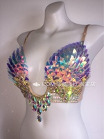 Bling Diamant Cristal Gland Soutien-Gorge De Danse Du Ventre Vêtements De Danse Exotique Stripper Outfit Sexy Party Club Femmes Sequin Strass Bikini