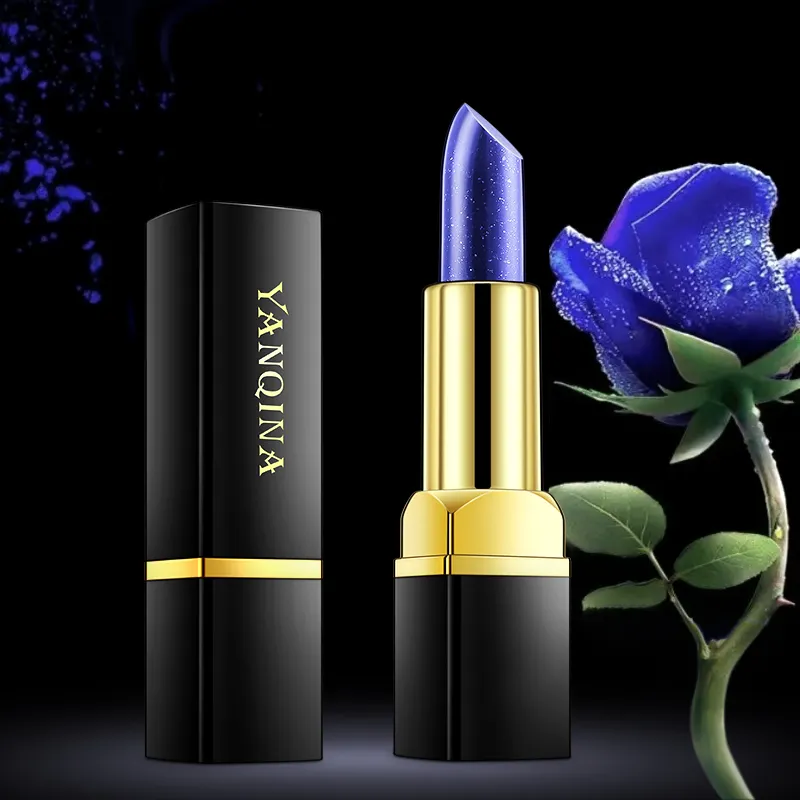 Kosmetik Desain Baru Temperatur Warna Lipstik Matte Kedap Air Glitter Tabung Hitam Lipstik Grosir