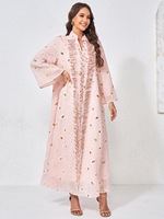 Robe longue ample en maille rose brodée de perles, col en V, manches longues, Abaya Kaftan, robe de soirée élégante pour femmes, grande taille, vente en gros