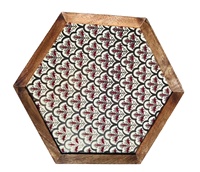 Plateau de service hexagonal élégant, de haute qualité, nouveau style, naturel, fait main, réutilisable, pour le petit-déjeuner, en MDF imprimé émail, pour la maison