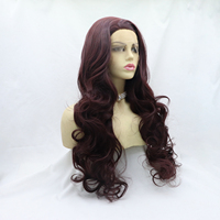 Perruque Lace Frontale pour Halloween, 24 pouces, bouclée, rouge bordeaux, nouée à la main, sans colle, transparente, dentelle 13*3, Body Wave, Cosplay