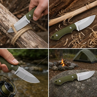 Couteau de cou à lame fixe personnalisé, couteau de poche droit en acier 14C28N, manche G10, couteau utilitaire EDC avec étui pour camping et chasse GT0191