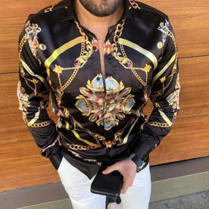 新款朋克风格男士缎面衬衫修身长袖花卉印花休闲派对衬衫透气舒适 - Product Image 4