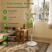 Ventilateur sur pied rechargeable 18 pouces à moteur en cuivre AC/DC à 9 vitesses avec minuterie, lumière LED et télécommande pour usage domestique