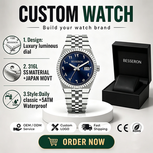 Montres arabes à cadran noir pour hommes, montre de luxe étanche, fabricant de montres, logo personnalisé, 40 mm, entièrement en acier inoxydable, montre-bracelet à quartz - Product Image 1