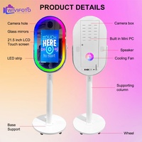 Photomaton intelligent avec miroir ovale, écran tactile de 21,5 pouces, machine à photomaton avec cadre réglable, base mobile, photomaton élégant