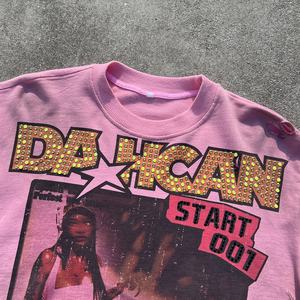 เสื้อยืดดีไซน์เนอร์ลายสตรีทแวร์สีซีดจาง แต่งคริสตัล ทรงโอเวอร์ไซส์ ทรงบ็อกซี่ ครอป ผ้าฝ้ายฟอกสี สำหรับผู้ชาย - Product Image 3